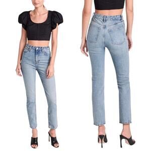 REFORMATION Liza Ultra High Rise Slim Straight Jeans Sze 24 Malta Blue